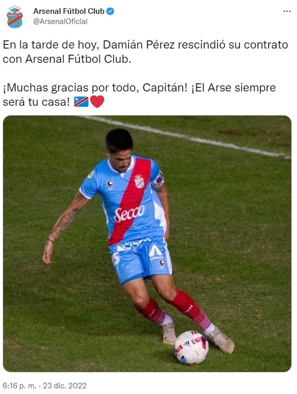 De Sarandí a Avellaneda: Damián Pérez quedó libre de Arsenal y pasó a  Independiente – El Rincón del Fútbol
